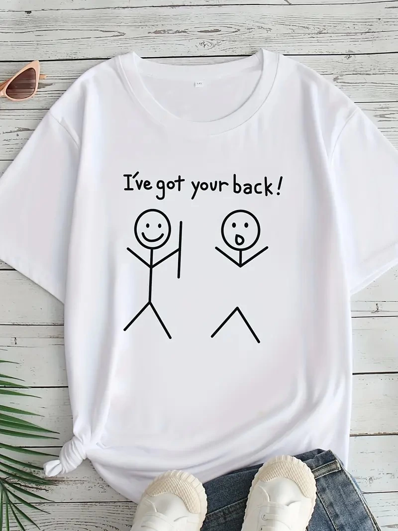 baskili-oversize-bisiklet-yaka-t-shirt-beyaz-85616984-sw800sh1067 Kadın T-Sirt "I've Got Your Back" Baskılı Kısa kol Tişört - Beyaz
