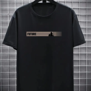 Erkek Tişört FUTRE Baskılı Kısa Kol Bisiklet Yaka T-shirt - Siyah