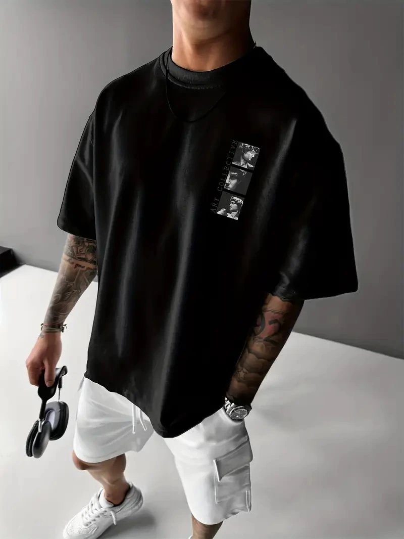 baskili-oversize-bisiklet-yaka-t-shirt-siyah-16351533-sw800sh1066 Erkek T-Shirt Sokak Stili Baskılı Kısa kol Tişört - Siyah - Görsel 2