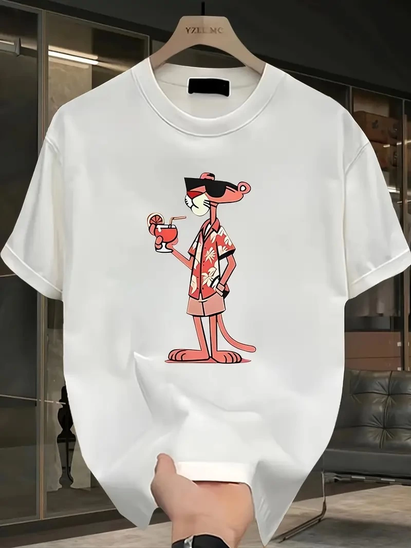 baskili-oversize-bisiklet-yaka-t-shirt-siyah-16675336-sw800sh1067 Erkek Bisiklet yaka t-shirt Pembe Panter Baskılı Kısa Kollu Tişört - Beyaz