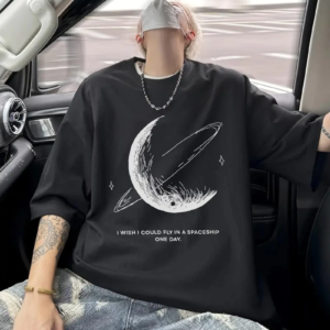 Erkek Baskılı Tişört Kısa Kol Bisiklet Yaka Oversize T-Shirt - - Siyah