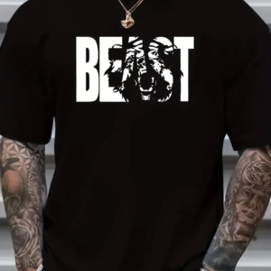 Erkek Baskılı Tişört Kısa Kol Bisiklet Yaka Oversize T-Shirt - Siyah