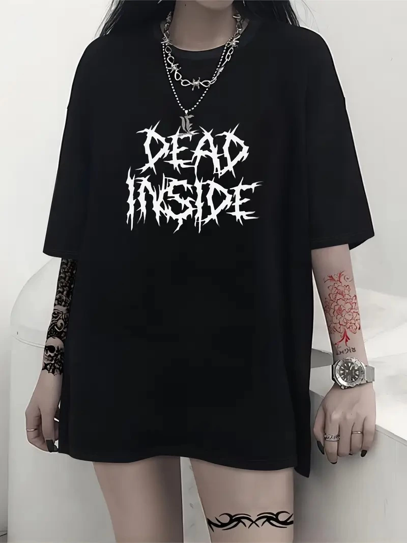 baskili-oversize-bisiklet-yaka-t-shirt-siyah-27774959-sw800sh1067 Kadın T-shirt Bisiklet Yaka Oversize Kısa Kollu Tişört - Siyah - Image 2