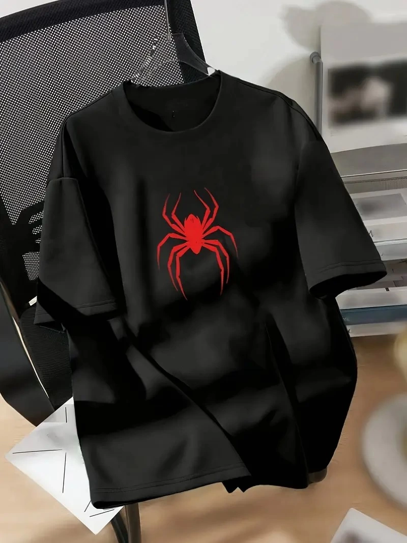 baskili-oversize-bisiklet-yaka-t-shirt-siyah-36194880-sw800sh1067 Kadın Kısa Kol Yazlık Tişört Bisiklet Yaka Spider Baskılı T-Shirt - Siyah
