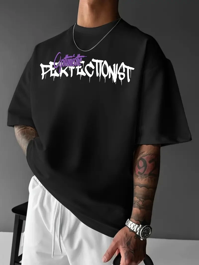 baskili-oversize-bisiklet-yaka-t-shirt-siyah-36793345-sw800sh1066 Erkek T-shirt Baskılı Bisiklet Yaka Kısa Kol Tişört - Siyah - Görsel 2