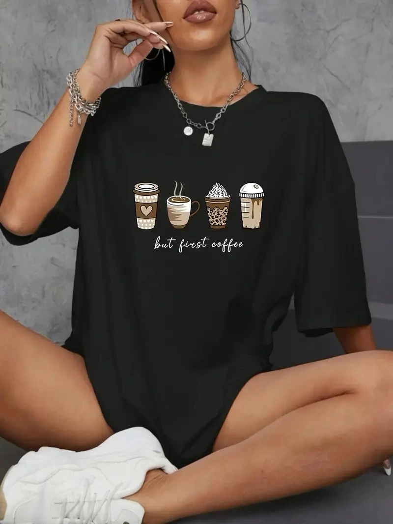 baskili-oversize-bisiklet-yaka-t-shirt-siyah-36837927-sw800sh1066 Kadın Kahve Desen Baskılı Tişört Kısa Kol Bisiklet Yaka Oversize T-Shirt - Siyah