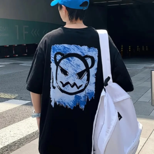 ERKEK  Tişört Bisiklet Yaka Kore tarzı baskı Kısa Kol t-shirt - Siyah