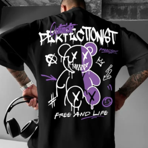 Erkek T-shirt Baskılı Bisiklet Yaka Kısa Kol Tişört - Siyah