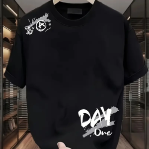 Kadın Kısa Kol Yazlık Tişört Bisiklet Yaka Baskılı Oversize T-Shirt - Siyah