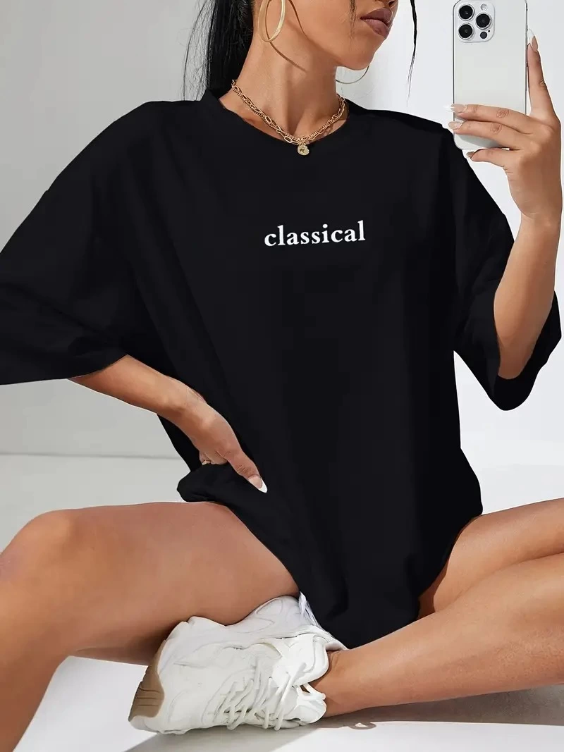 baskili-oversize-bisiklet-yaka-t-shirt-siyah-43177637-sw800sh1067 Kadın T-shirt Penye Compack Classical Baskılı Kısa kol Tişört - Siyah