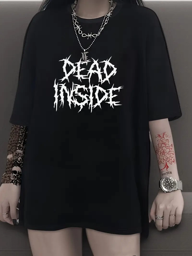 baskili-oversize-bisiklet-yaka-t-shirt-siyah-52520935-sw800sh1067 Kadın T-shirt Bisiklet Yaka Oversize Kısa Kollu Tişört - Siyah