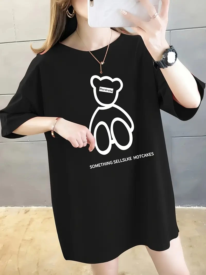 baskili-oversize-bisiklet-yaka-t-shirt-siyah-58357649-sw800sh1067 Kadın Tişört Penye Compack Baskılı Oversize Bisiklet Yaka T-shirt - Siyah