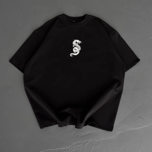 Erkek Ön ve Arka Baskılı T-Shirt Kısa Kol Bisiklet Yaka Regular Fit Tişört - Siyah
