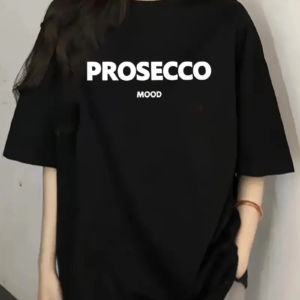 Kadın Kısa Kol Yazlık Tişört Bisiklet Yaka Baskılı Oversize T-Shirt - Siyah
