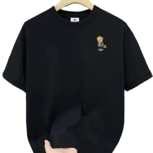 Erkek Tişört Penye Compack Gözlüklü Ayı Bisiklet Yaka Erkek T-shirt - Siyah