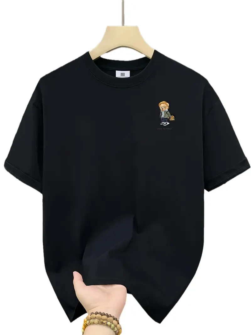 baskili-oversize-bisiklet-yaka-t-shirt-siyah-72453561-sw800sh1067 Erkek Tişört Penye Compack Gözlüklü Ayı Bisiklet Yaka Erkek T-shirt - Siyah