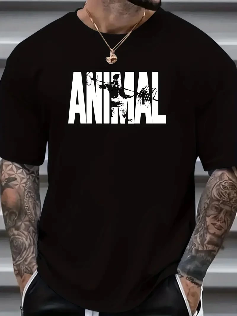 baskili-oversize-bisiklet-yaka-t-shirt-siyah-92183782-sw800sh1067 Erkek ANIMAL Baskılı Tişört Bisiklet YakaYazlık T-shirt - Siyah