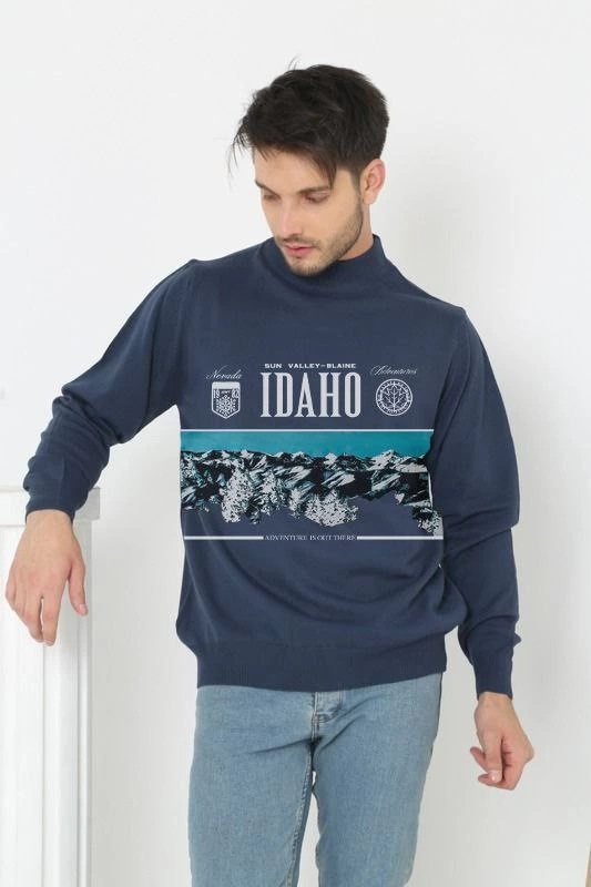 baskili-yarim-bogazli-uzun-kol-dokuma-triko-indigo-62356088-sw533sh800 Erkek Yarım Bağazlı Kazak Baskılı Dokuma Triko - Indigo
