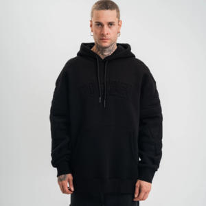 Erkek 3 İplik Pamuklu Oversize Kapüşonlu Nakışlı Hoodie SweatShirt - Siyah