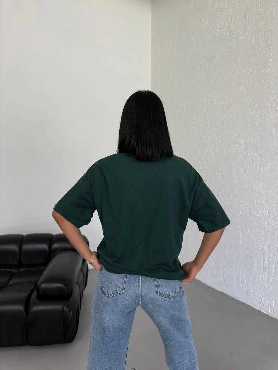 duz-biskilet-yaka-t-shirt-haki-56931256-sw960sh1280 Kadın Düz T-Shirt Kısa Kol Bisiklet Yaka Oversize Rahat Kalıp Günlük Tişört - Haki - Görsel 2