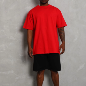 Erkek Düz Yazlık Kısa Kol Tişört Bisiklet Yaka Oversize T-Shirt - Kırmızı