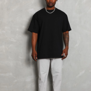 Erkek Düz Yazlık Kısa Kol Tişört Bisiklet Yaka Oversize T-Shirt - Siyah
