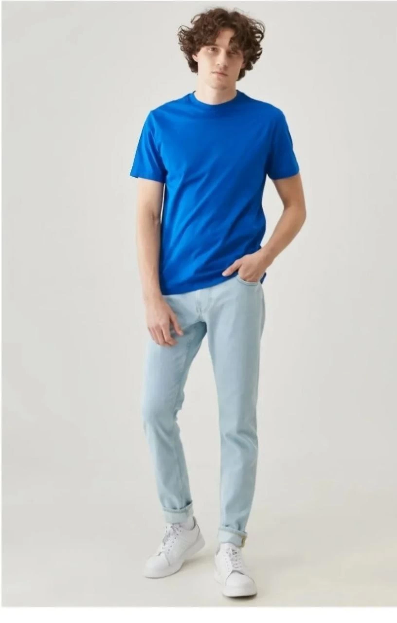 erkek-24-1-duz-a-kalite-oversize-t-shirt-mavi-85355173-sw816sh1280 Erkek Düz Penye Tişört Bisiklet Yaka Kısa Kol Regular Fit T-Shirt - Mavi - Görsel 2