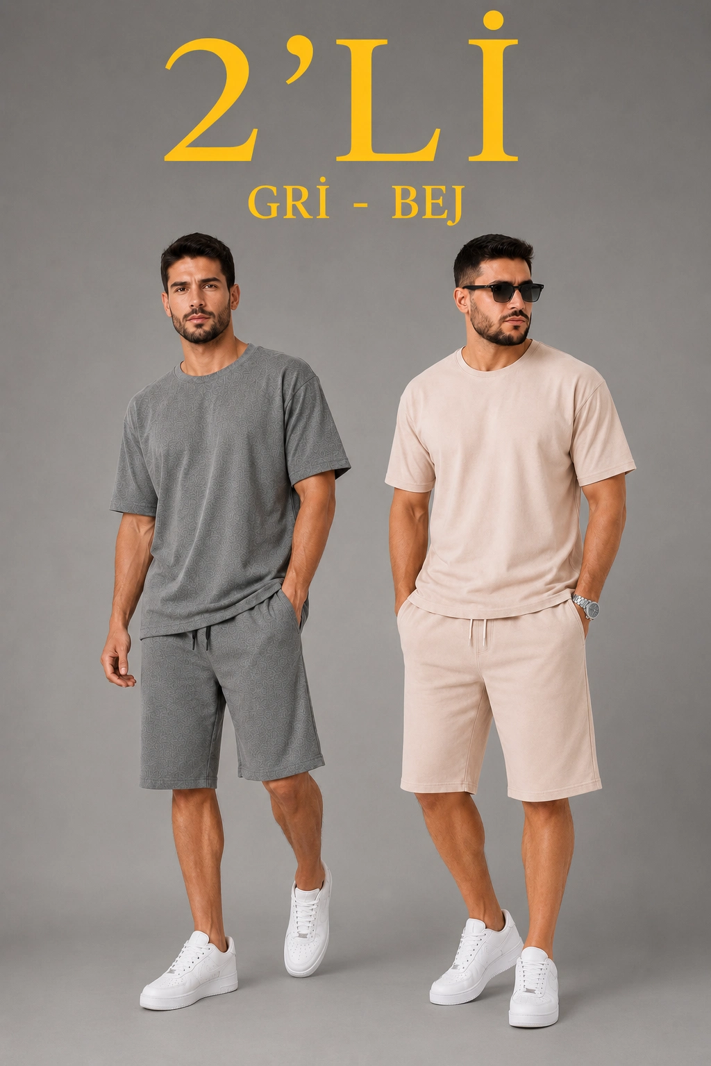 erkek-2li-oversize-tisort-sort-takim-seti-yazlik-iki-iplik-kumas-gri-bej-97633277-sw1024sh1536 Erkek 2’li Oversize Tişört Şort Takım Seti Yazlık İki İplik Kumaş - Gri, Bej