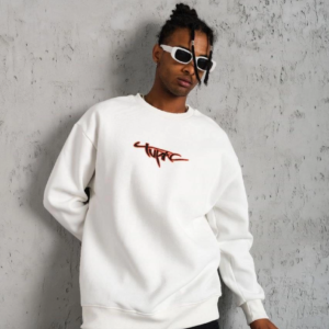 Erkek 3 İplik Pamuklu Bisiklet Yaka Gangster Baskılı Sweatshirt - Beyaz