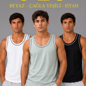 Erkek 3’lü Kolsuz Sporcu Atlet Seti Yazlık Bisiklet Yakalı - Mint Yeşili, Siyah, Beyaz