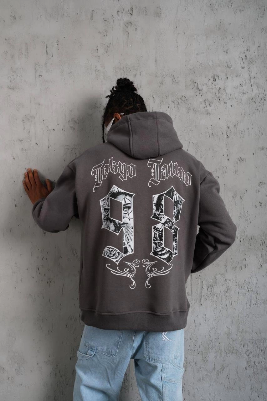 erkek-98-baskili-kapsonlu-sweat-gri-181565027-sw853sh1280 Erkek 3 İplik Pamuklu Kapüşonlu Baskılı Cepli Oversize Sweatshirt Hoodie - Gri