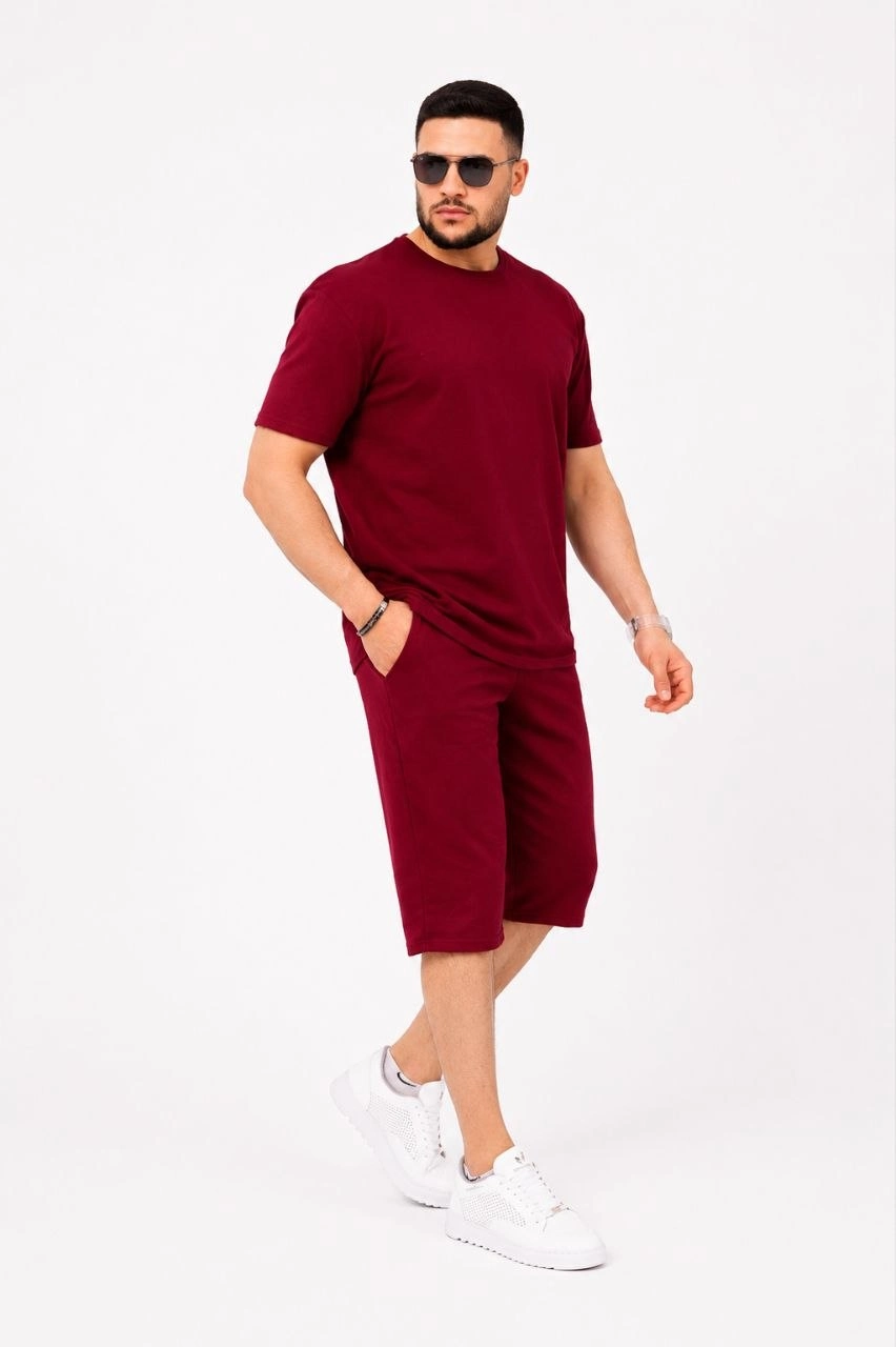 erkek-alt-ust-takim-iki-iplik-kumas-bisiklet-yaka-tisort-cepli-diz-alti-sort-bordo-28327328-sw852sh1280 Erkek Alt Üst Takım İki İplik Kumaş Bisiklet Yaka Tişört Cepli Diz Altı Şort - Bordo - Görsel 2