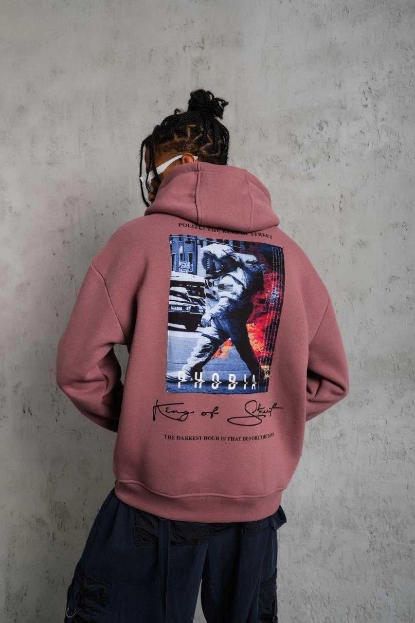 erkek-astronot-baskili-kapusonlu-sweat-gul-kurusu-117308480-sw853sh1280 Erkek 3 İplik Pamuklu Kapüşonlu Baskılı Cepli Oversize Sweatshirt Hoodie - Gül Kurusu