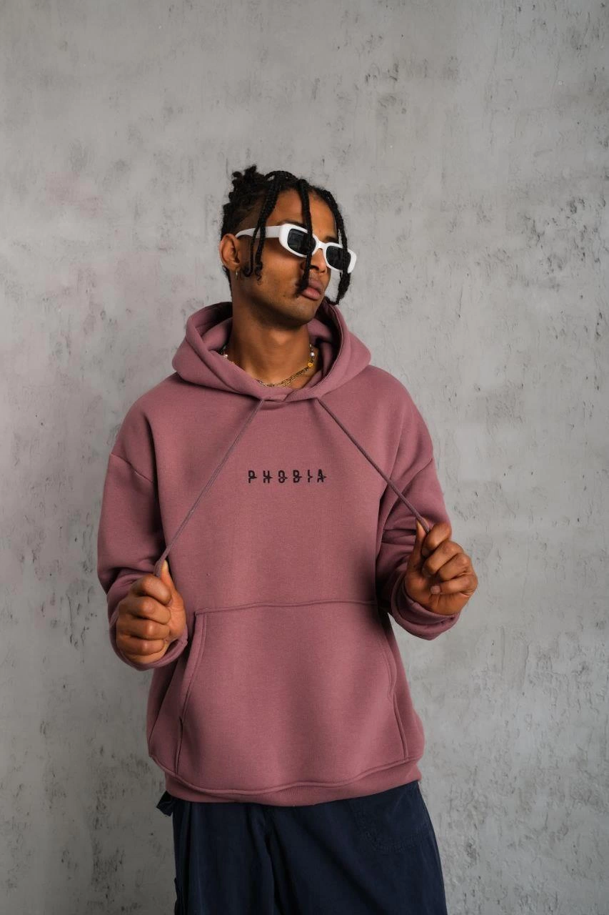 erkek-astronot-baskili-kapusonlu-sweat-gul-kurusu-225187583-sw853sh1280 Erkek 3 İplik Pamuklu Kapüşonlu Baskılı Cepli Oversize Sweatshirt Hoodie - Gül Kurusu - Görsel 2