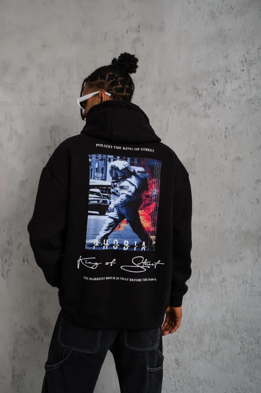 erkek-astronot-baskili-kapusonlu-sweat-siyah-174891992-sw853sh1280 Erkek 3 İplik Pamuklu Kapüşonlu Baskılı Cepli Oversize Sweatshirt Hoodie - Siyah