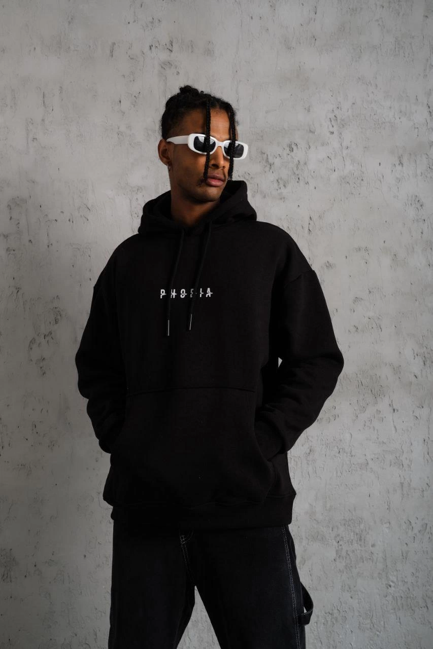 erkek-astronot-baskili-kapusonlu-sweat-siyah-276790083-sw853sh1280 Erkek 3 İplik Pamuklu Kapüşonlu Baskılı Cepli Oversize Sweatshirt Hoodie - Siyah - Görsel 2