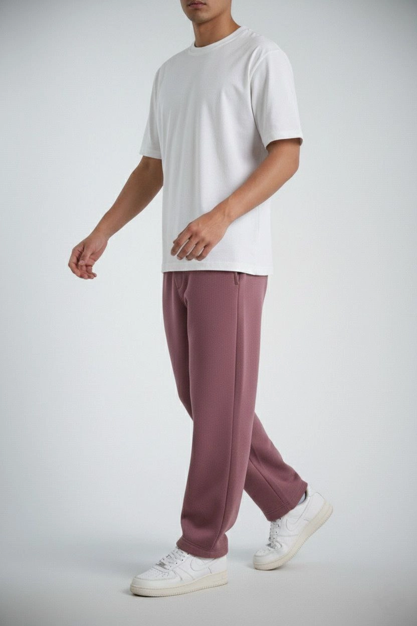 erkek-baggy-alt-esofman-gul-kurusu-62373480-sw832sh1248 Erkek Baggy Cepli Eşofman Altı 3 İplik Pamuklu Pantolon - Gül Kurusu - Görsel 2