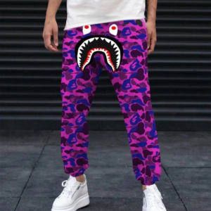 Erkek Pubg Bape x Shark Eşofman Altı - Mor
