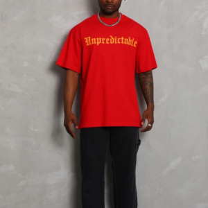 Erkek Baskılı Tişört Kısa Kol Bisiklet Yaka Oversize T-Shirt - Kırmızı