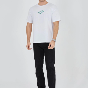 Erkek Baskılı T-Shirt Kısa Kol Bisiklet Yaka Regular Fit Rahat Kalıp Günlük Tişört - Beyaz