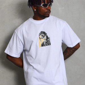 Erkek Baskılı Tişört Kısa Kol Bisiklet Yaka Oversize T-Shirt - Beyaz