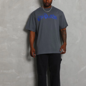 Erkek Baskılı Tişort Kısa Kol Bisiklet Yaka Oversize T-Shirt - Füme