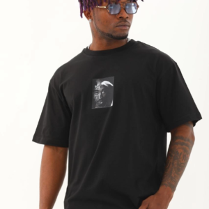 Erkek Kısa Kol Yazlık Tişört Bisiklet Yaka Baskılı Oversize T-Shirt - Siyah
