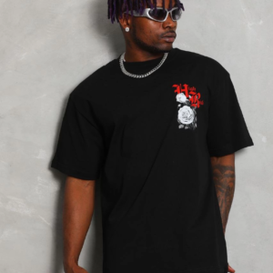 Erkek Kısa Kol Yazlık Tişört Bisiklet Yaka Baskılı Oversize T-Shirt - Siyah