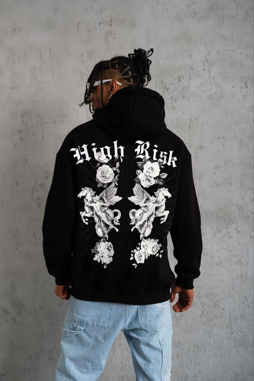 erkek-baskili-kapsonlu-sweat-siyah-257914171-sw854sh1280 Erkek 3 İplik Pamuklu Kapüşonlu Baskılı Cepli Oversize Sweatshirt Hoodie - Siyah - Görsel 2