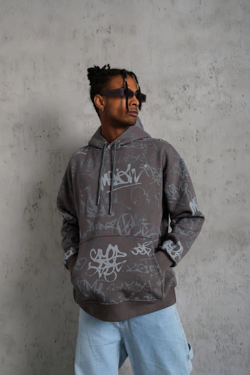 erkek-baskili-kapusonlu-ribanali-sweat-gri-282039178-sw853sh1280 Erkek 3 İplik Pamuklu Kapüşonlu Kanguru Cepli Sweatshirt Hoodie - Gri - Görsel 2