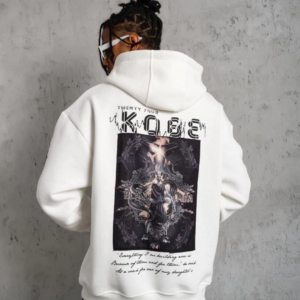 Erkek 3 İplik Pamuklu Kapüşonlu Baskılı Cepli Oversize Sweatshirt Hoodie - Beyaz