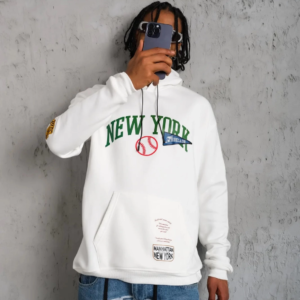 Erkek 3 İplik Pamuklu Kapüşonlu Baskılı Cepli Oversize Sweatshirt Hoodie - Beyaz