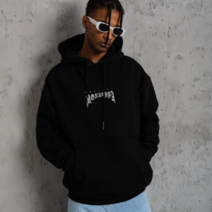 Erkek Baskılı Kapüşonlu ve Kanguru Cepli Sweatshirt hoodie- Siyah