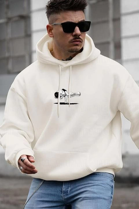 erkek-baskili-kapusonlu-ve-kordon-ipli-sweat-beyaz-39748371-sw480sh720 Erkek 3 İplik Pamuklu Kapüşonlu Baskılı Cepli Oversize Sweatshirt Hoodie - Beyaz - Görsel 2